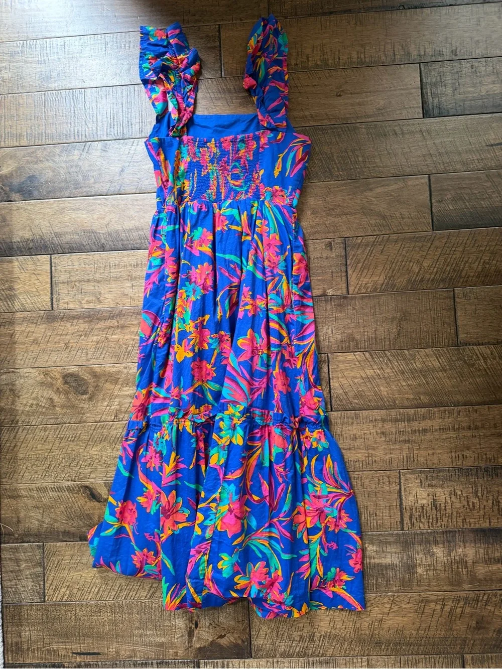 J. Crew Blue Floral Sundress with Pink, Orange and Green Print